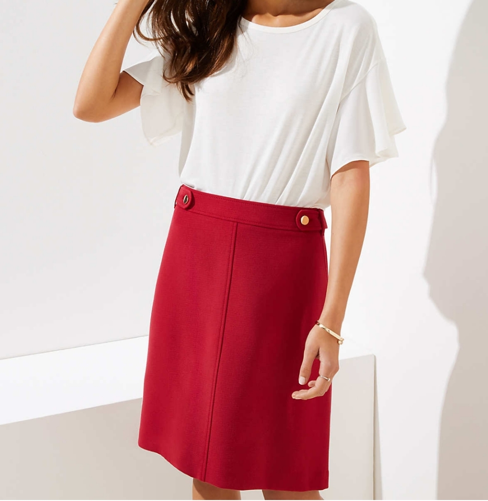 Loft Gold Button Tab Boot Skirt Berry Red color
